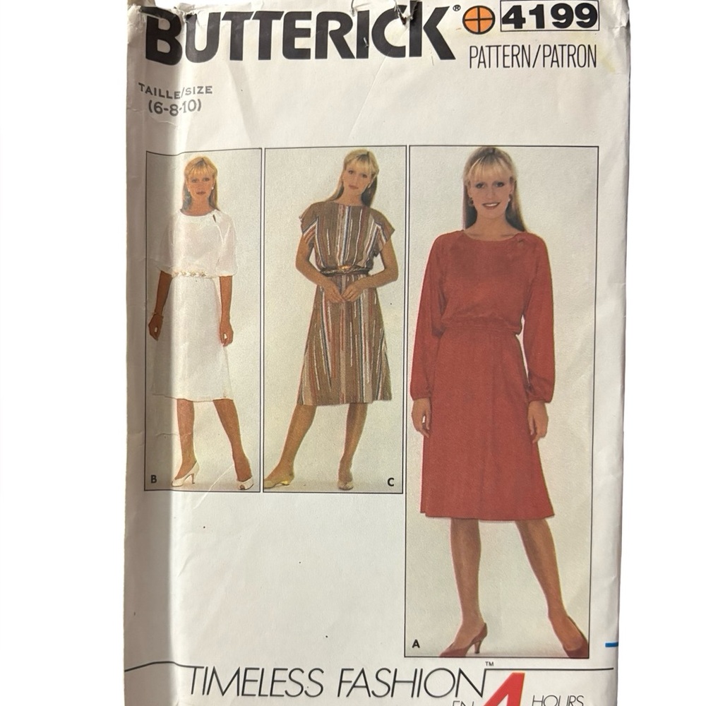 Butterick 4199 Sewing Pattern – Misses Dress (Size 6, 8, 10) UNCUT